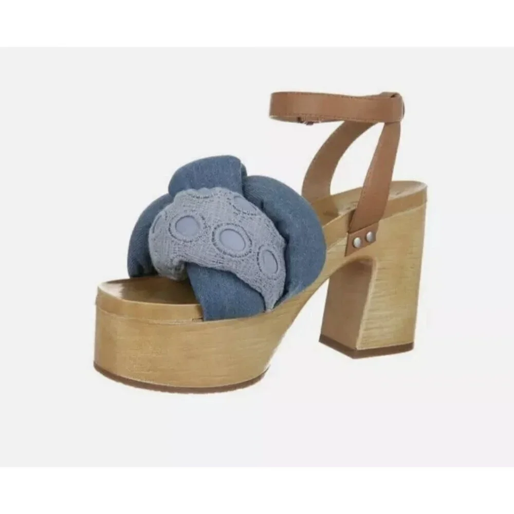 Sam & Libby Cassandra Sandal Indigo Wooden Platform Heel Women's 8.5 Y2K Style